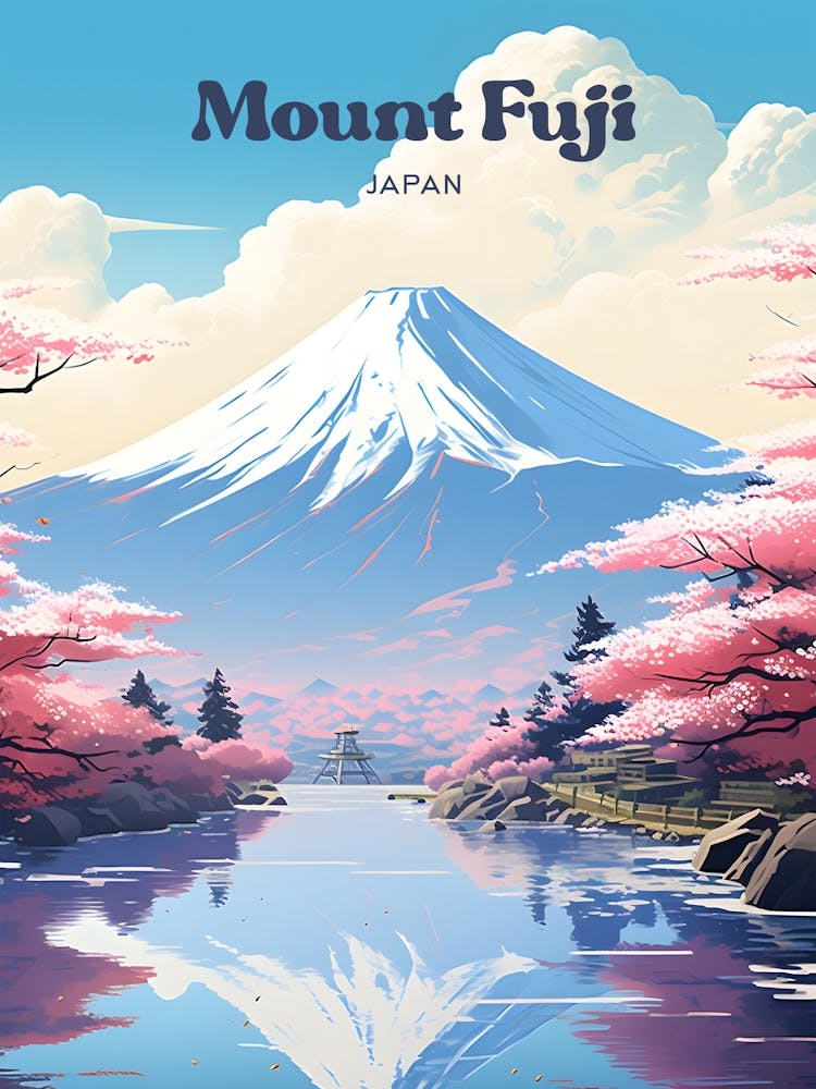 Mount Fuji Japan Hiking Travel Art Illustration