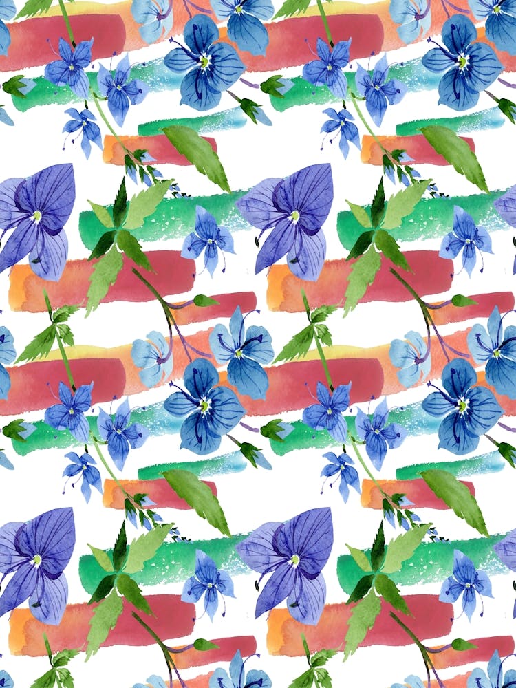 Watercolor Flowers Seamless Pattern - Veronica blue flower