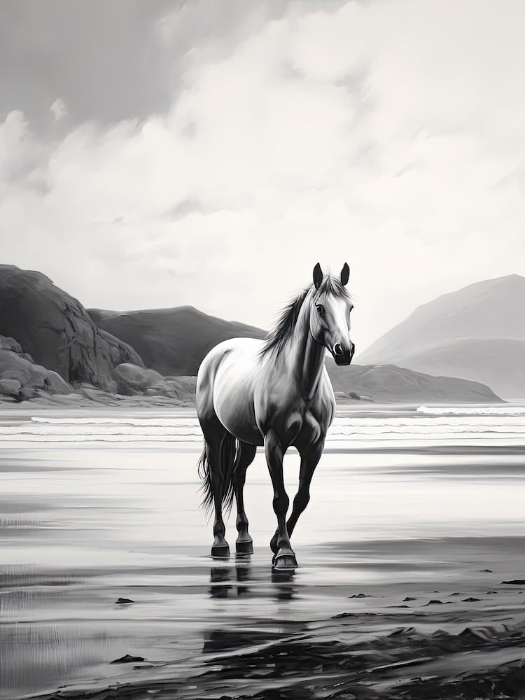 A Horse Oil Painting In Rhossili Bay, Wales Uk, Portrait 4
