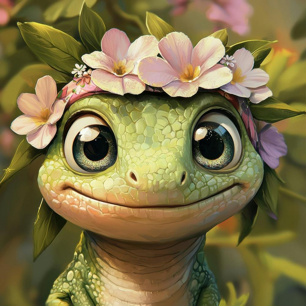 Lizard With Flowers 1