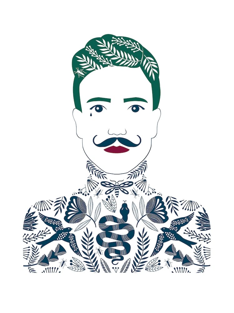 Tattoo Man Green Hair