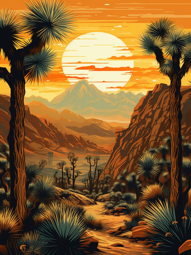 Joshua Tree In Mountains In Style Of Gold And Black (2)