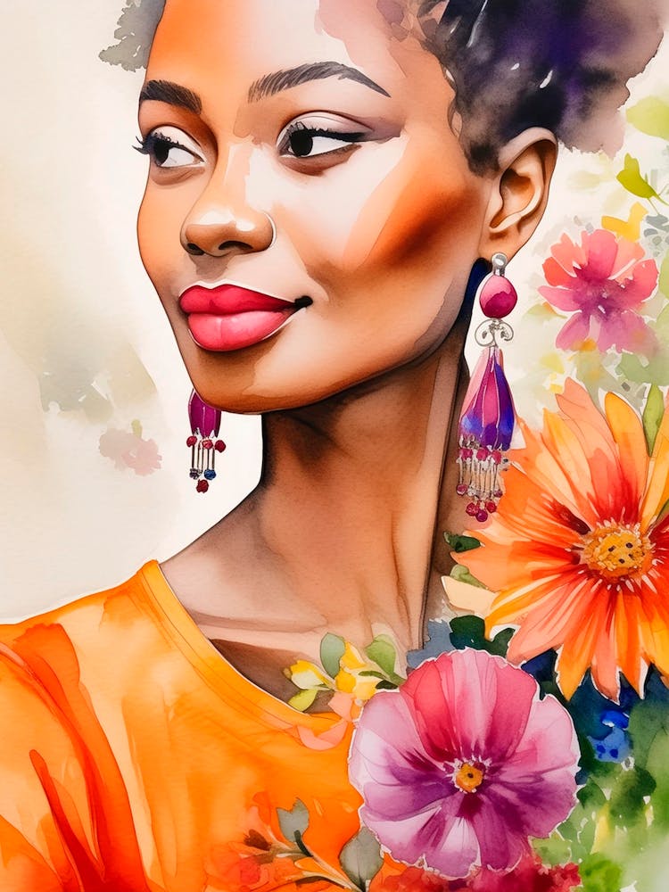 Beautiful African Woman With Flowers