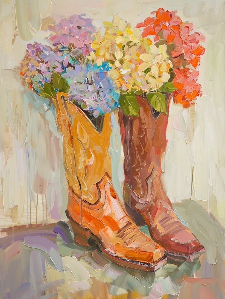 Cowboystiefel und Wildblumen Hortensie