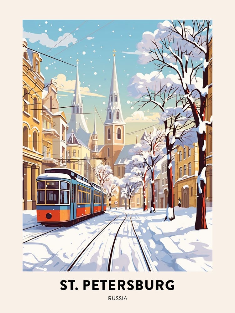 Vintage Winter Travel Poster St Petersburg Russia 2