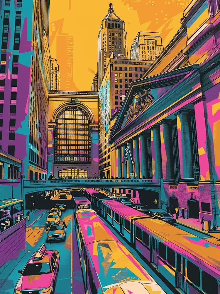 Grand Central Terminal New York Colourful Silkscreen Illustration 3