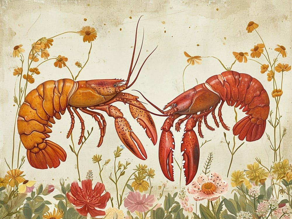 Floral Animal Illustration Lobster 2