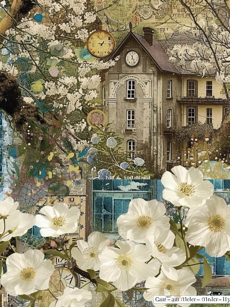 White Flowers Scrapbook Collage Cottage 4