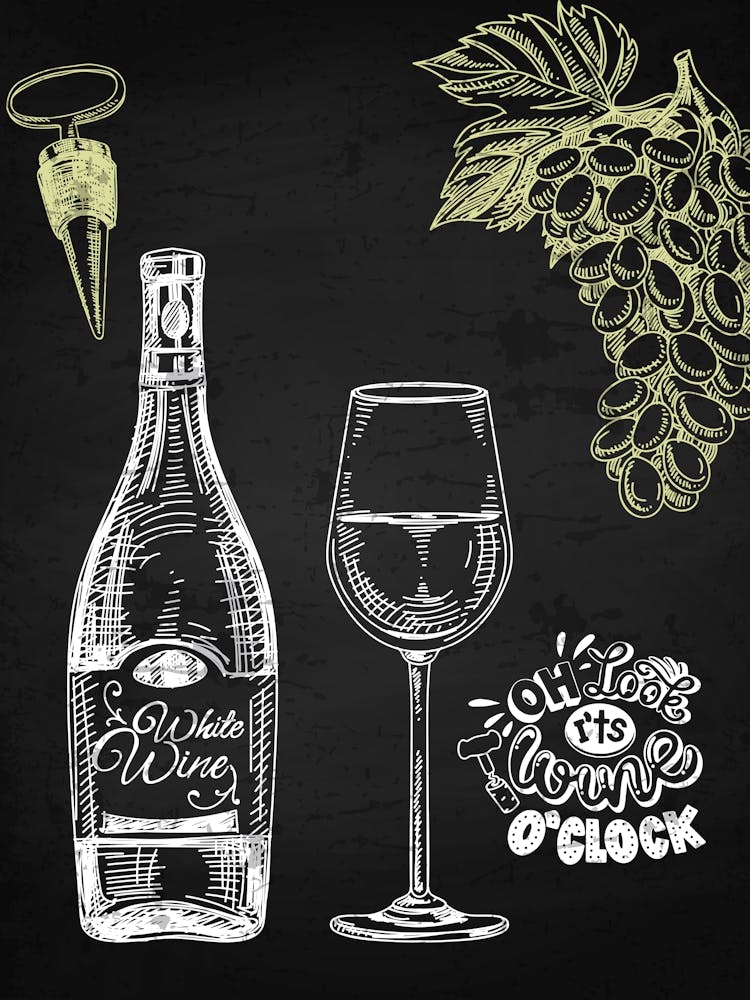 Wine Bottle And Glass On Chalkboard — wine poster, kitchen poster, wine print