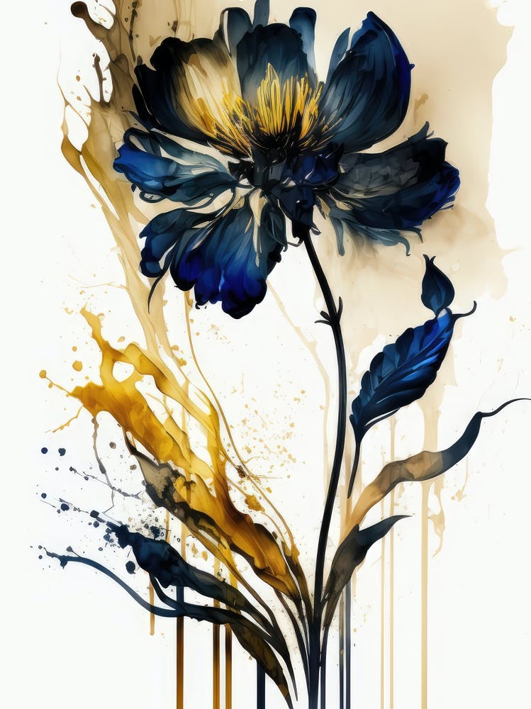 Elegant Gold and Blue Flower