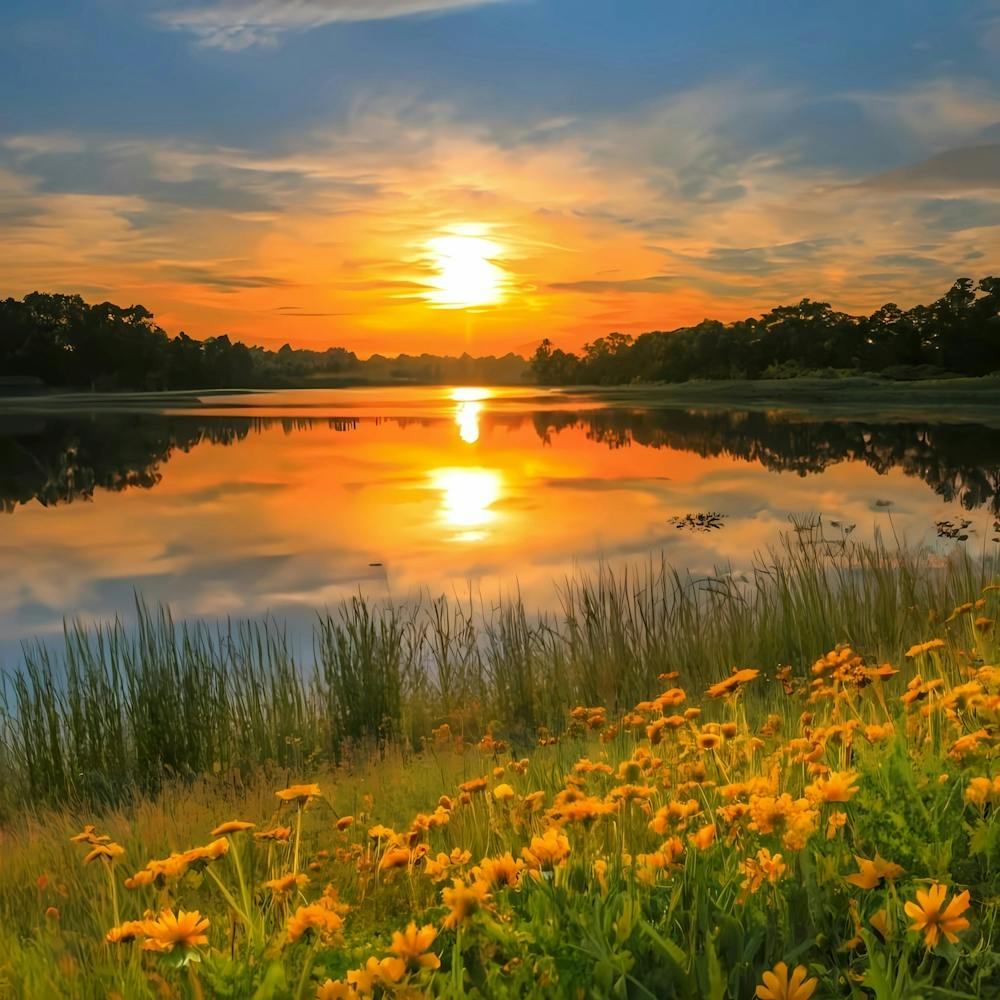 Sunset Over A Lake