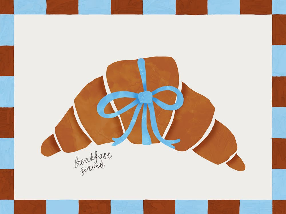 Breakfast Served, Hand-drawn Croissant And Bow, Morning Dessert, Cozy Kitchen Decor, Parisian Breakfast