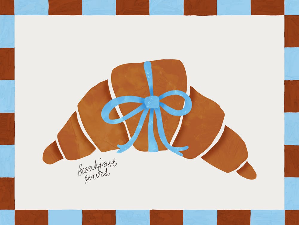 Breakfast Served, Hand-drawn Croissant And Bow, Morning Dessert, Cozy Kitchen Decor, Parisian Breakfast