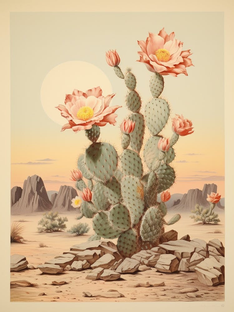 Vintage Cactus Illustration Moon Cactus