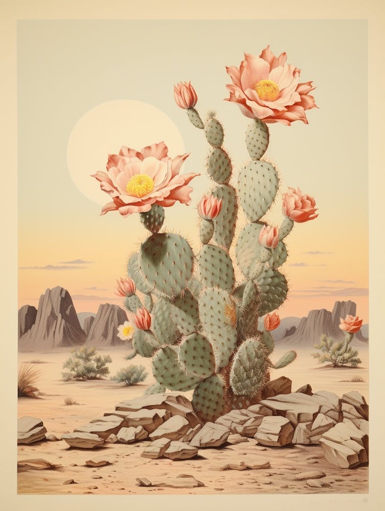 Vintage Cactus Illustration Moon Cactus