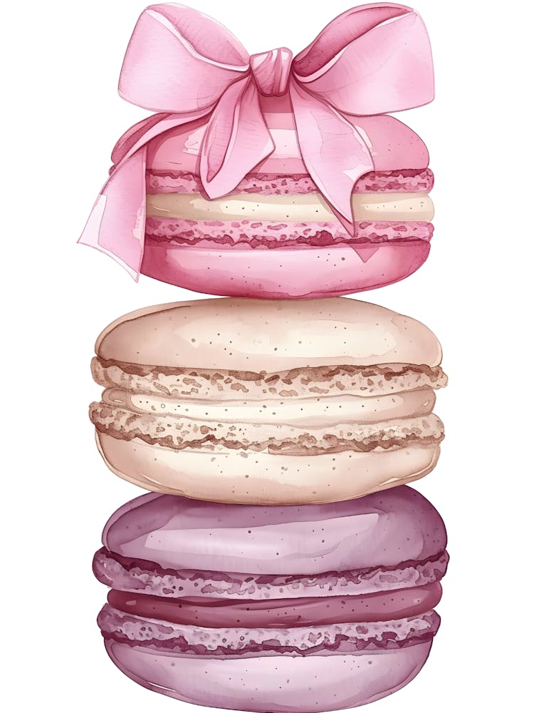 Drei Macarons mit Rosa Schleife