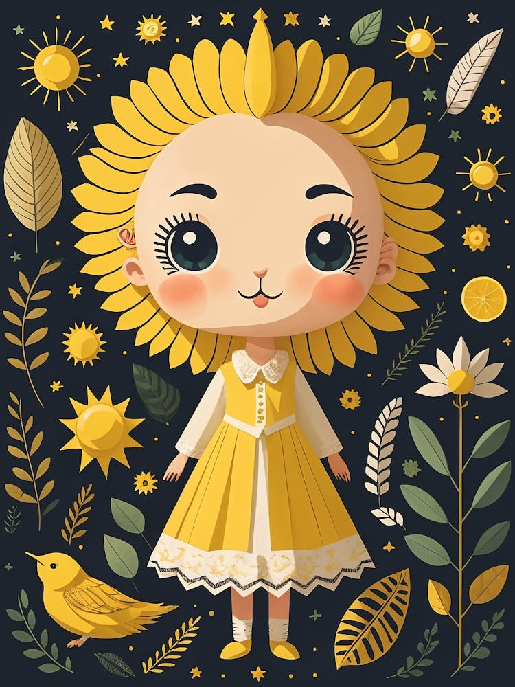 Sunflower Girl In Yellow Dress