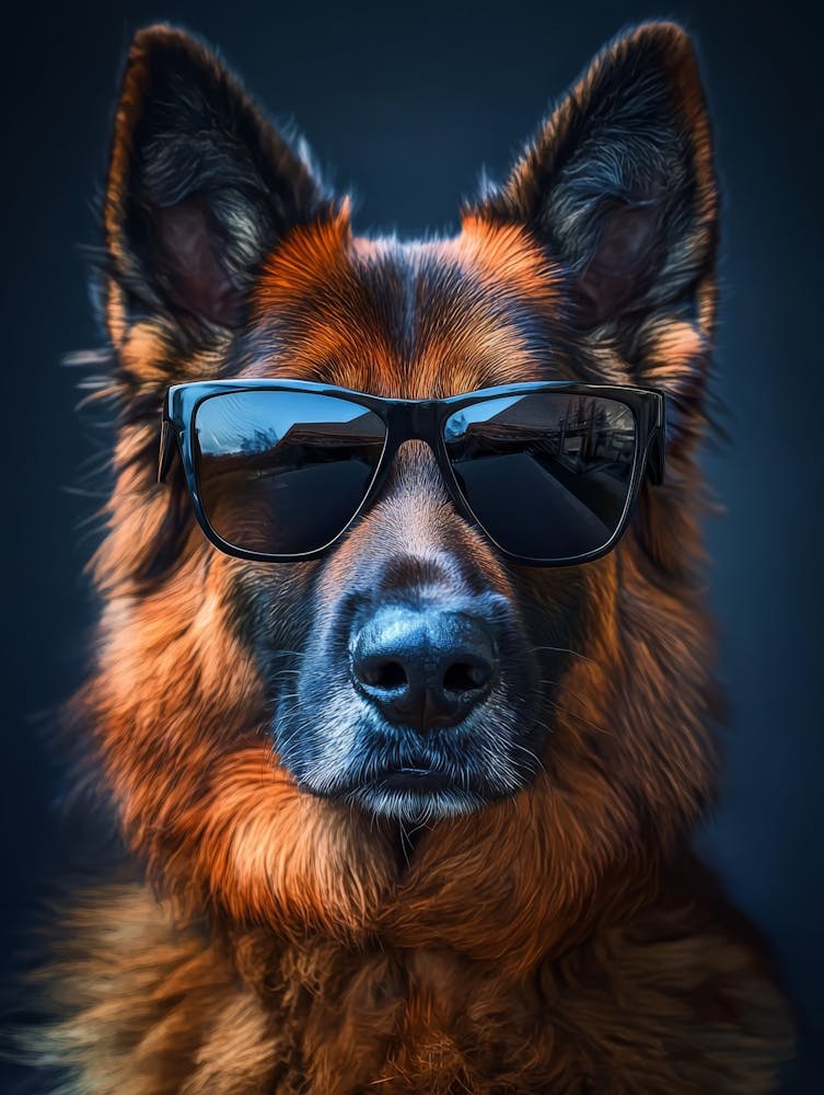 German Shepherd Dog In Sunglasses.Generated AI.