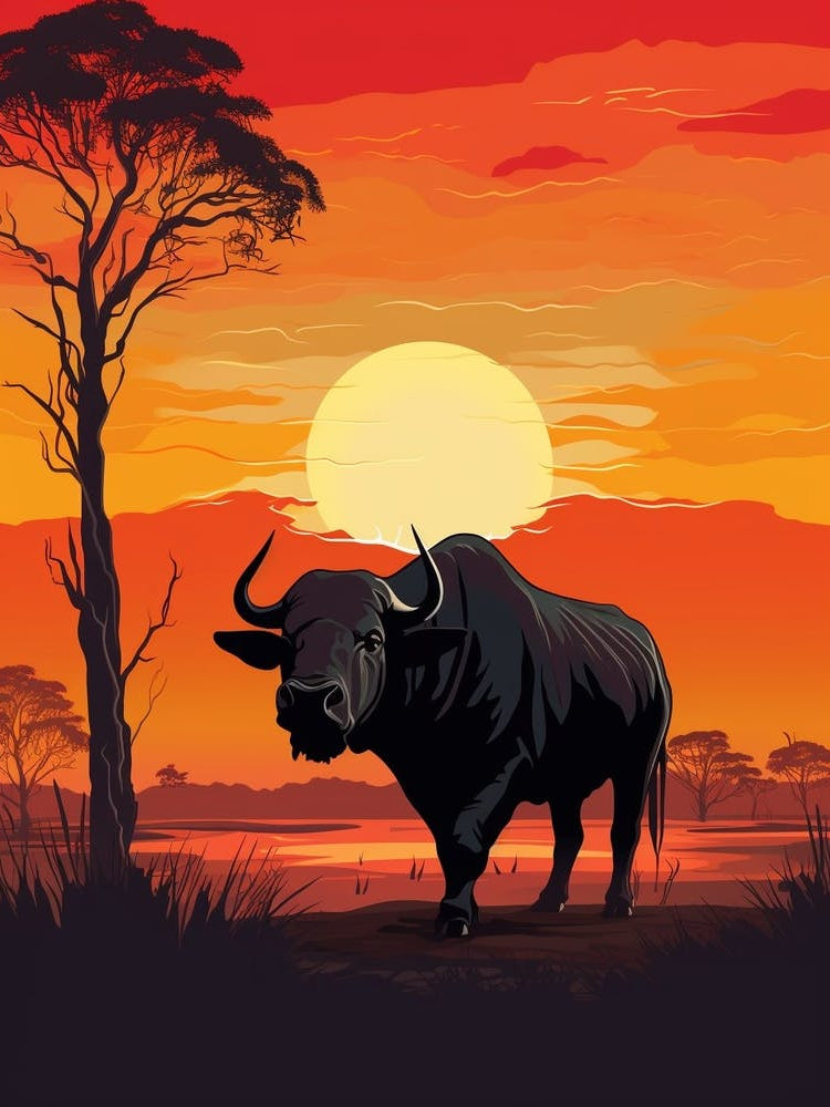 African Buffalo Sunset Silhouette 2