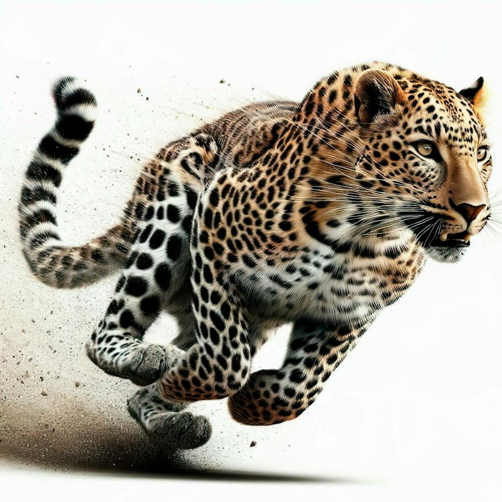 Leopard Running At Full Speed White Background