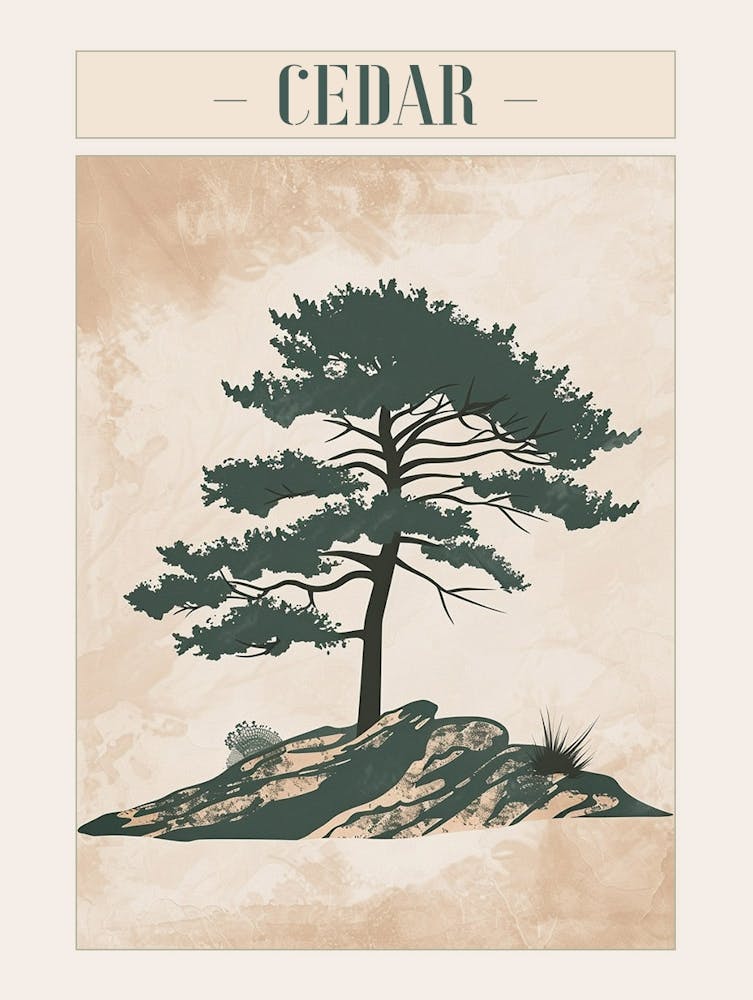 Cedar Tree Minimal Japandi Illustration 1 Poster