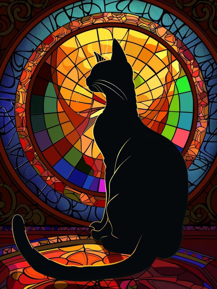 Cat In Front Of Stained Glass