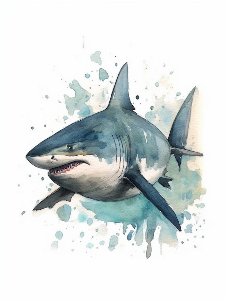 Cartoon Watercolour Bull Shark Kids Nursery 4