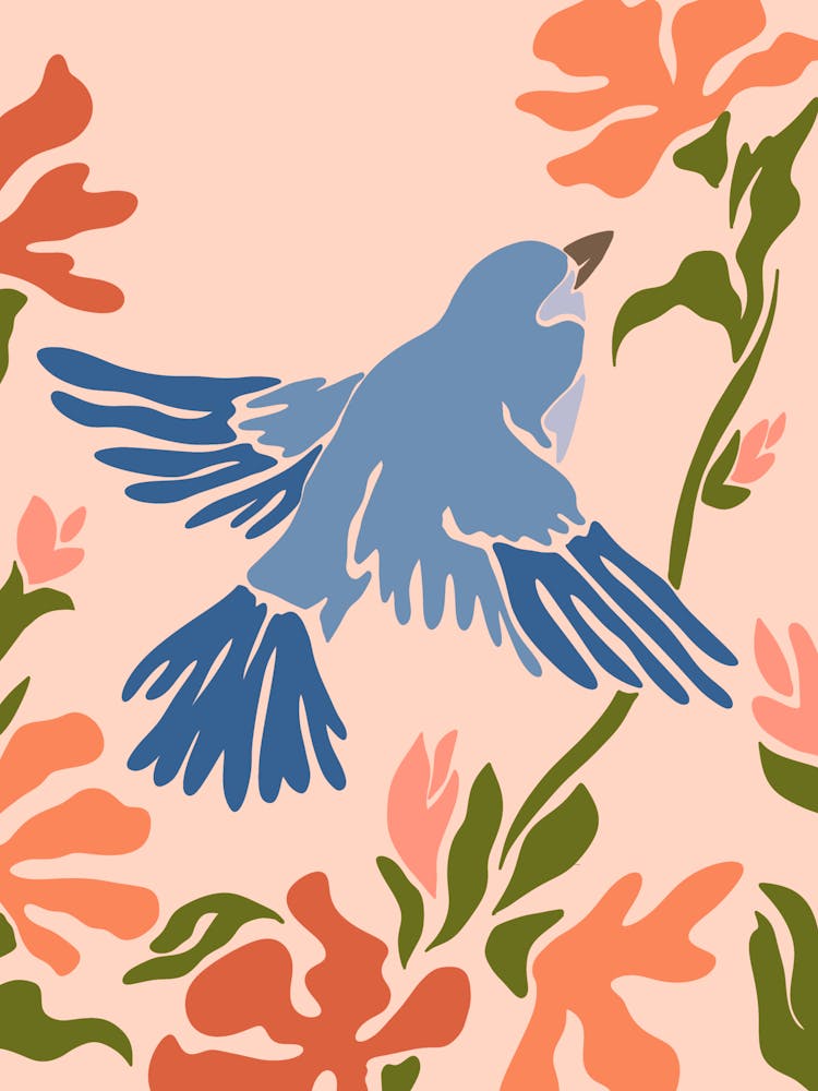 Blue Bird with orange flowers