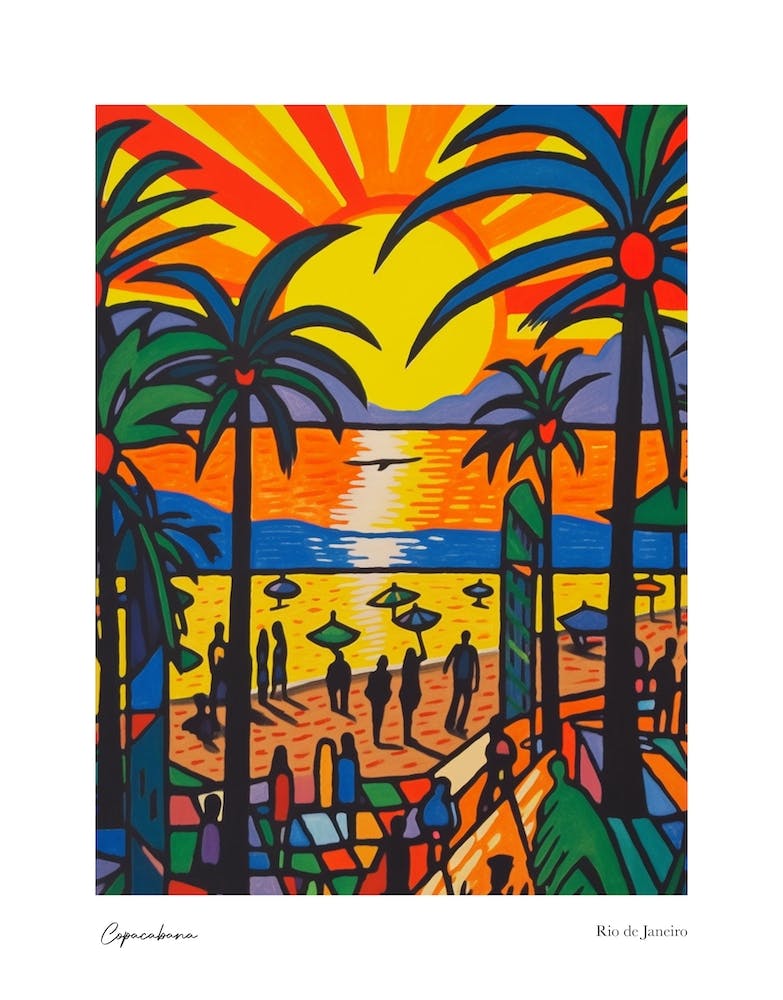 Copacabana Rio De Janeiro Matisse Style 7 Watercolour Travel Poster