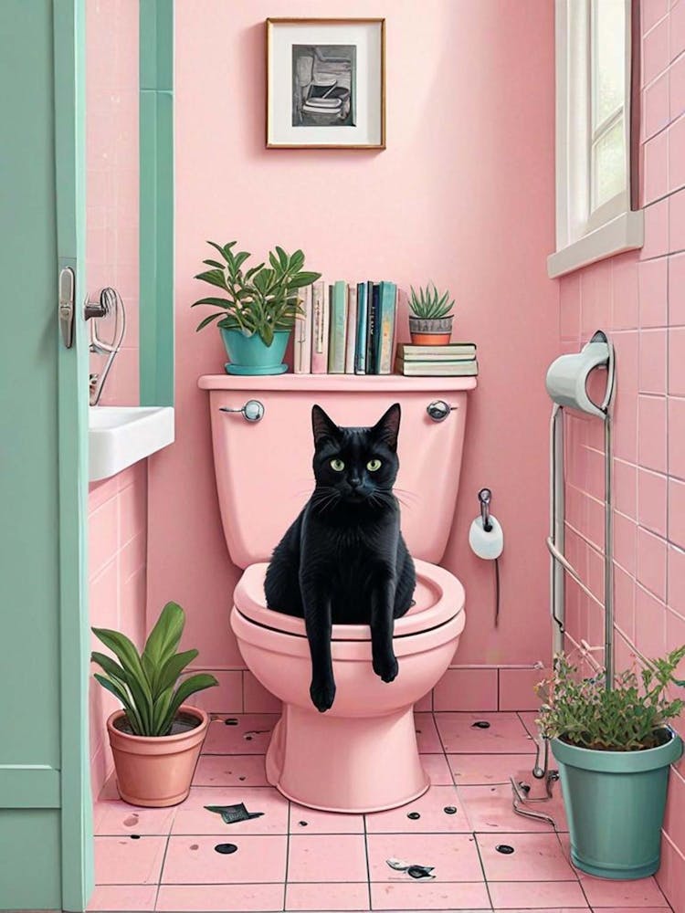Cat Reading On A Toilet (2)