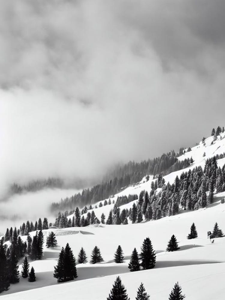Solda, Italy Black And White Skiing Poster