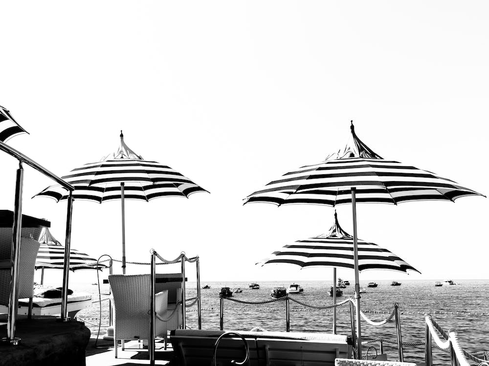 Black And White Beach Umbrellas | Amalfi Coast Beach Club |Positano Italy