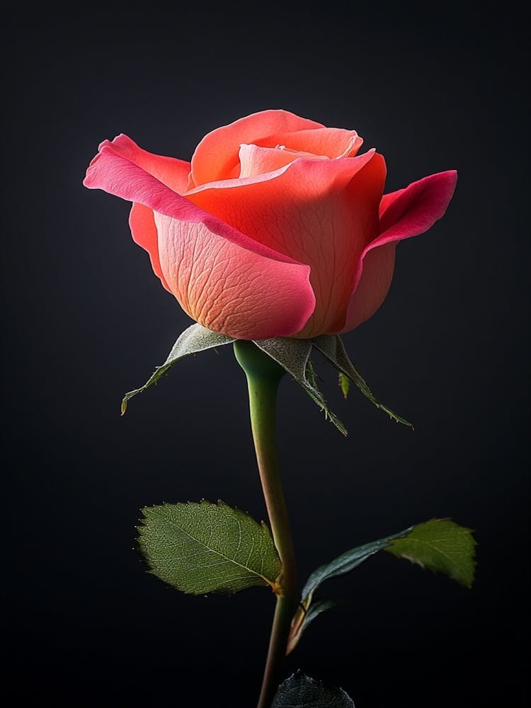 Single Pink Rose On Black Background 6