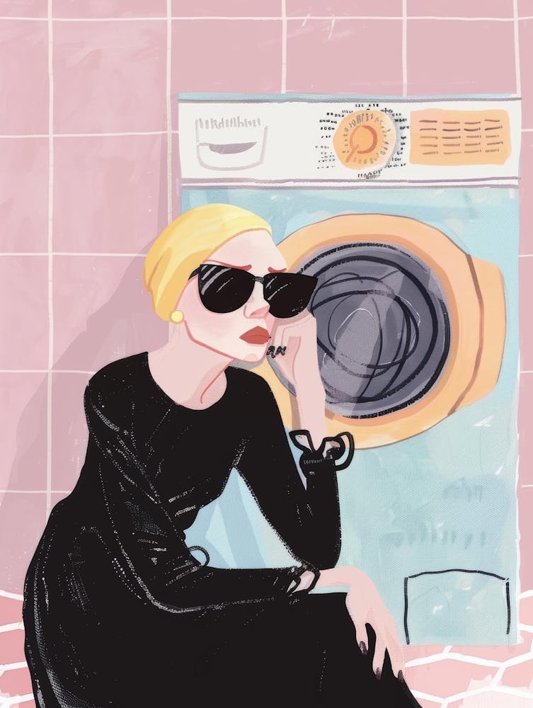 Woman Sitting By A Washing Machine
