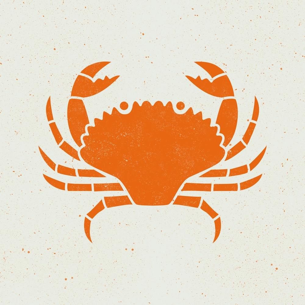 Orange Crab Seafood Lino Block Print