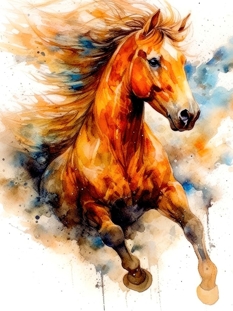 Horse Running Watercolor Painting animal