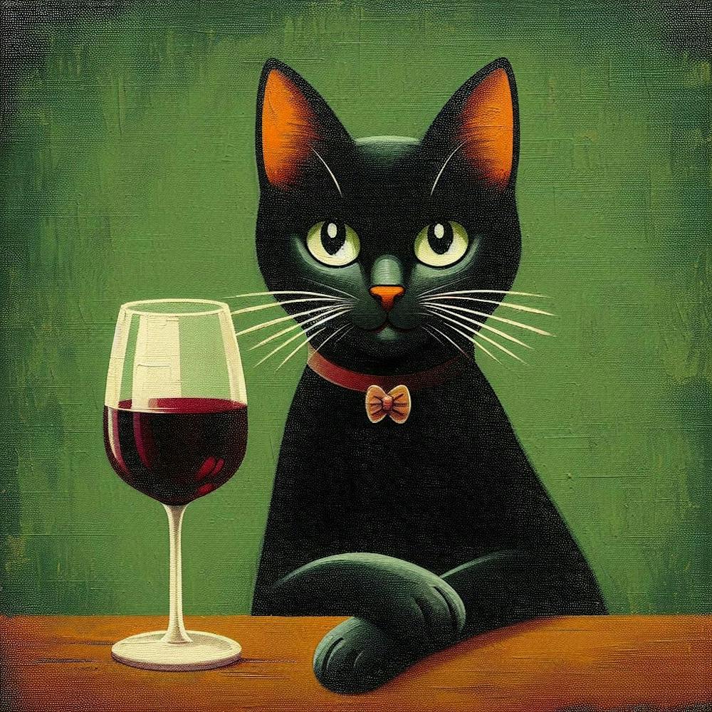 Cat With A Glass Of Wine 2