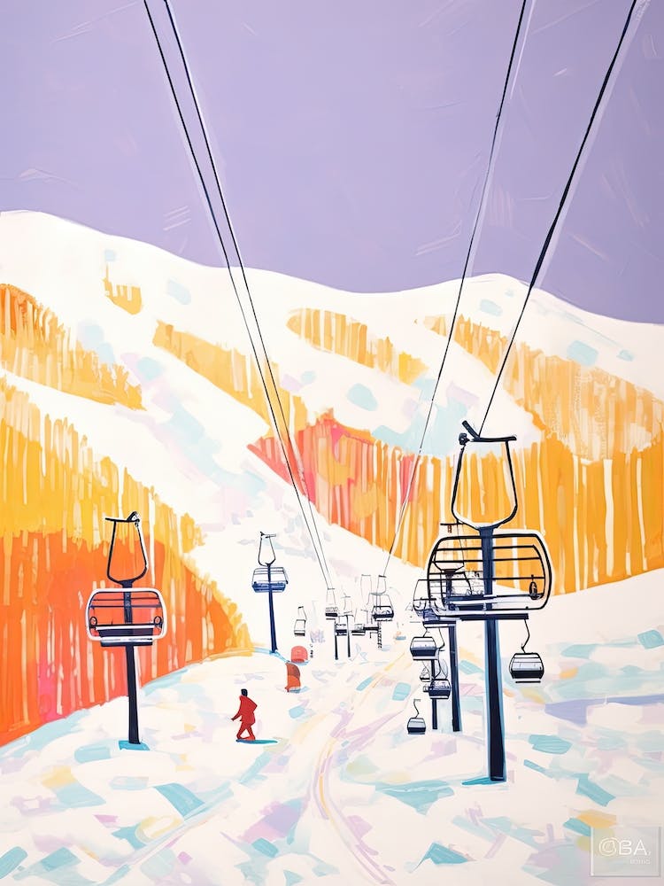 Aspen Snowmass   Colorado, Usa, Ski Resort Pastel Colours Illustration 2