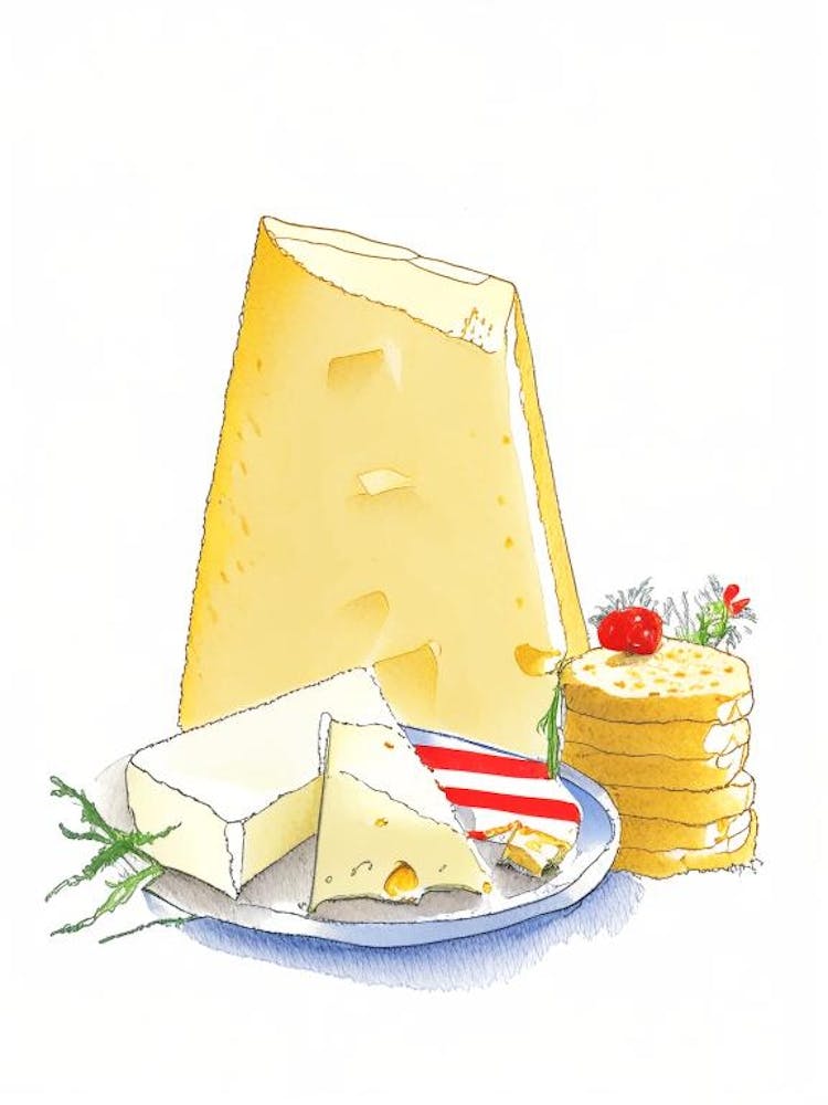 Swiss Cheese Dairy Food Pencil Illustration