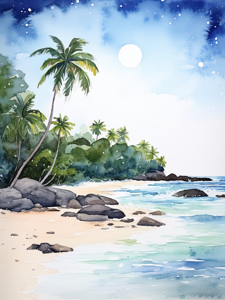 Watercolour Of Anse Intendance   Mahe Island Seychelles 0
