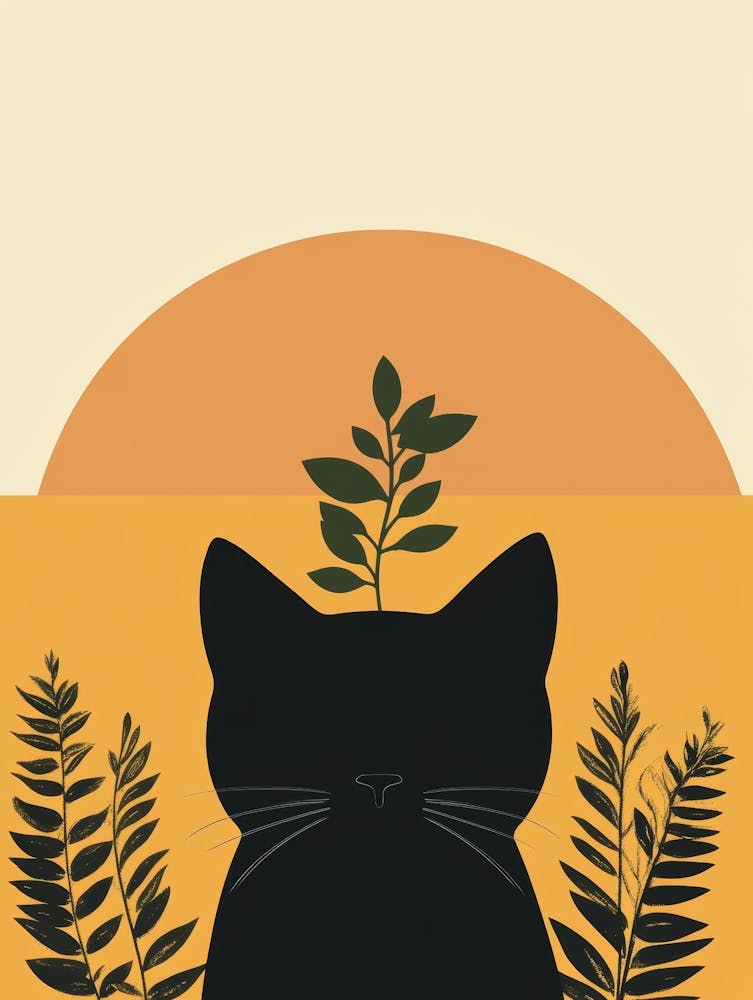 Cat With Plant