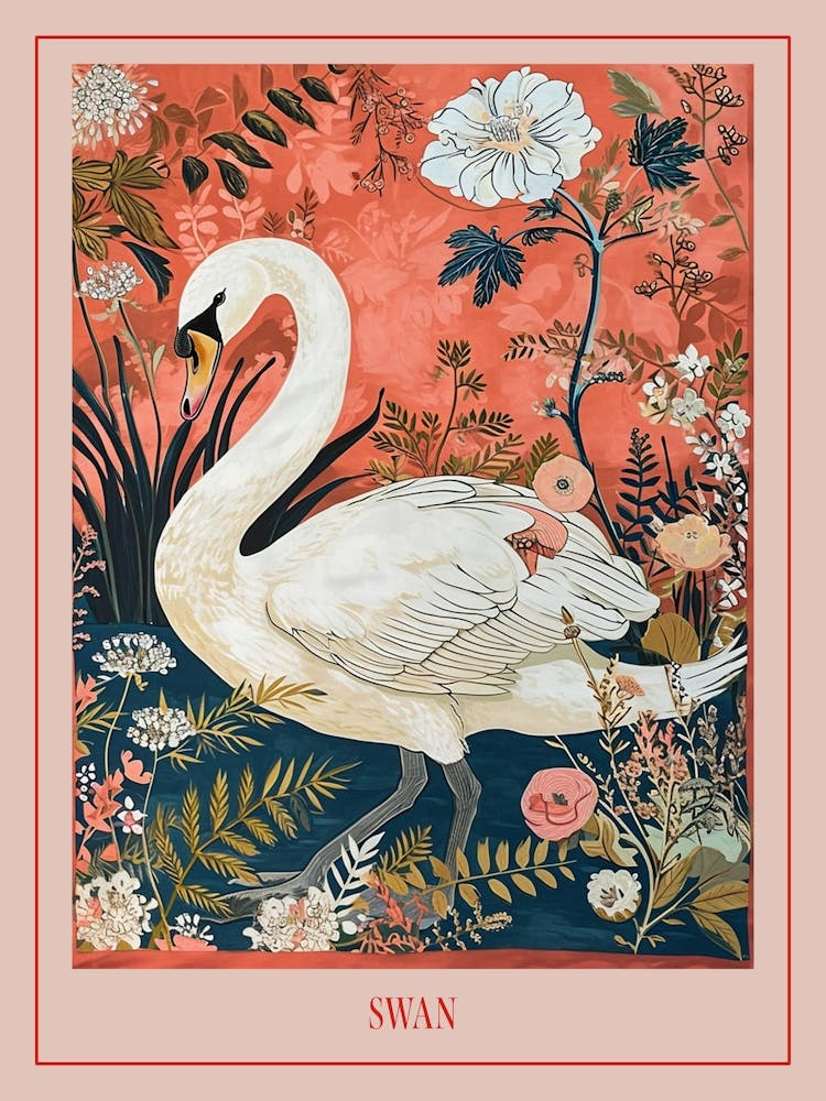 Floral Animal Painting Swan 1 Poster