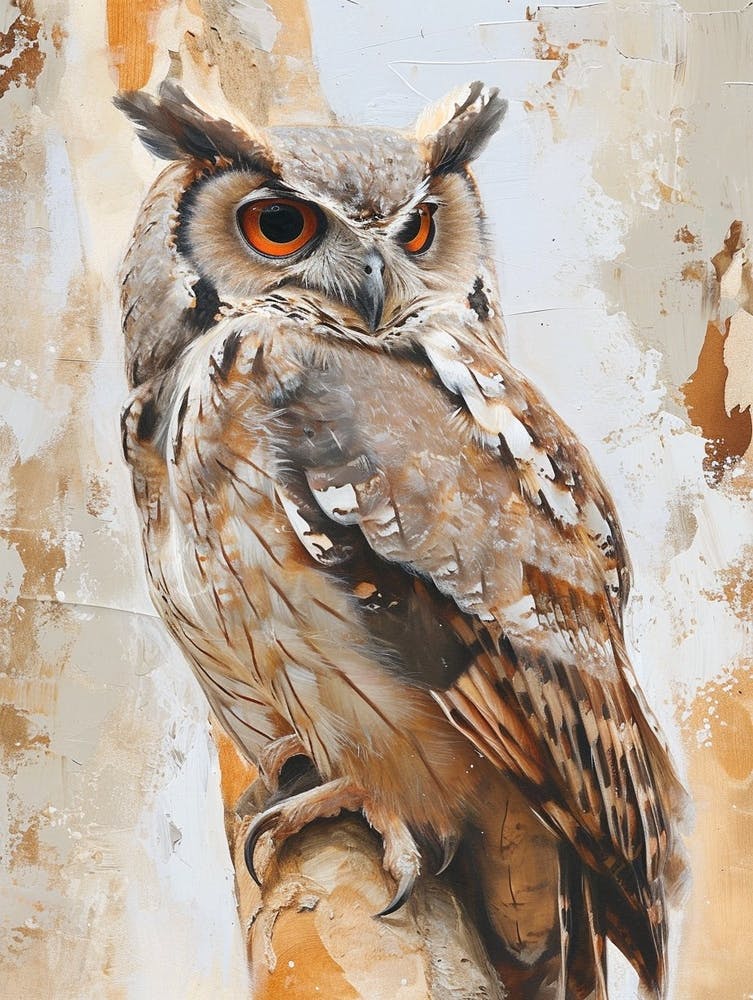African Wood Owl Japanese Painting 9