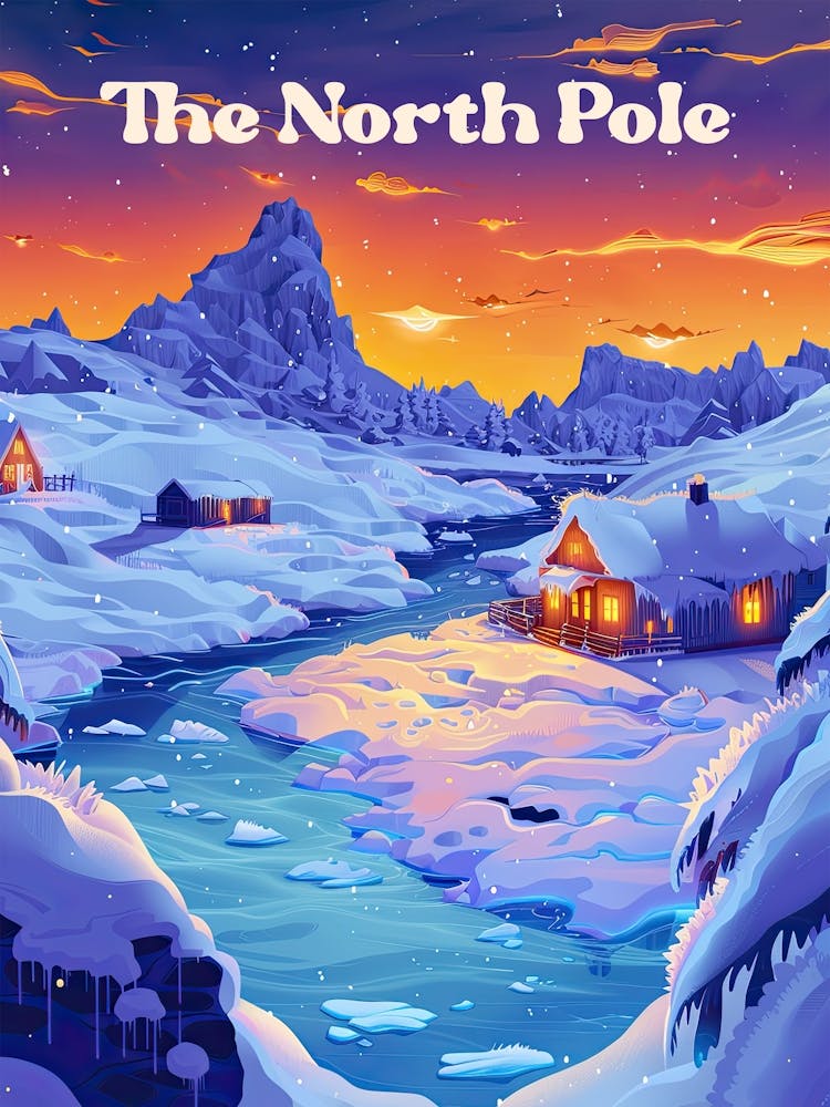 The North Pole Xmas Travel Art Illustration