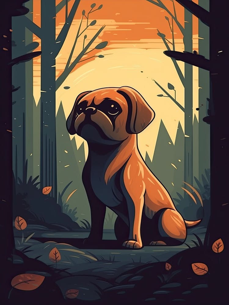 A Cute Puggle In The Forest Illustration 2watercolour