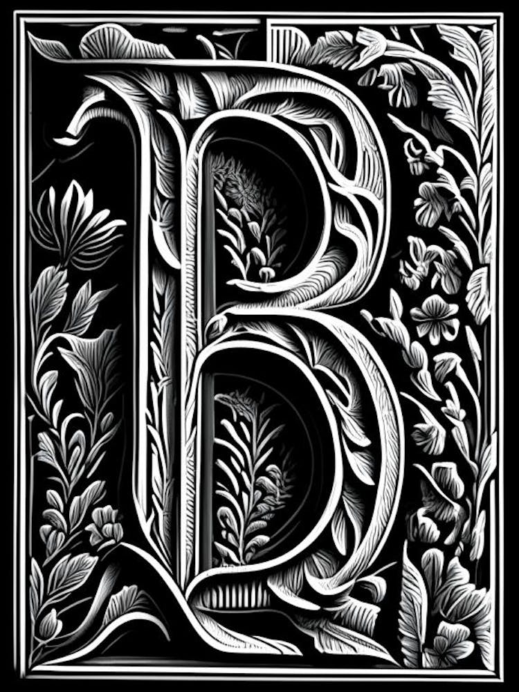 B, Letter, Alphabet Linocut 2