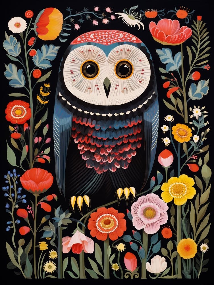 Folk Bird Illustration Snowy Owl 1