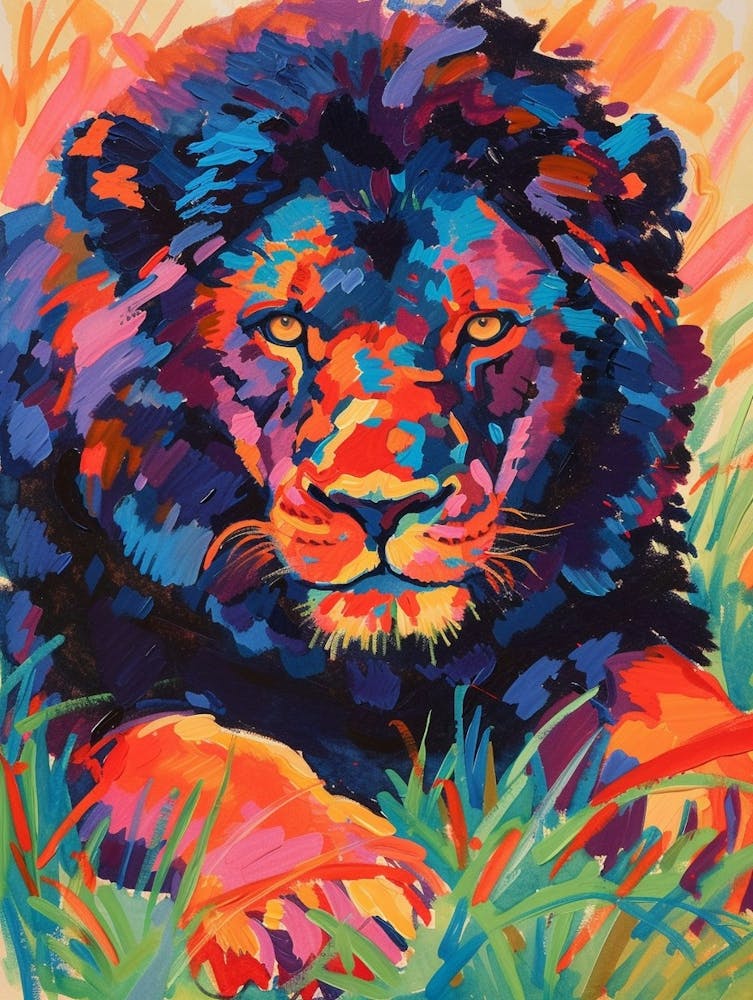 Black Lion Symbolic Imagery Fauvist Painting 2