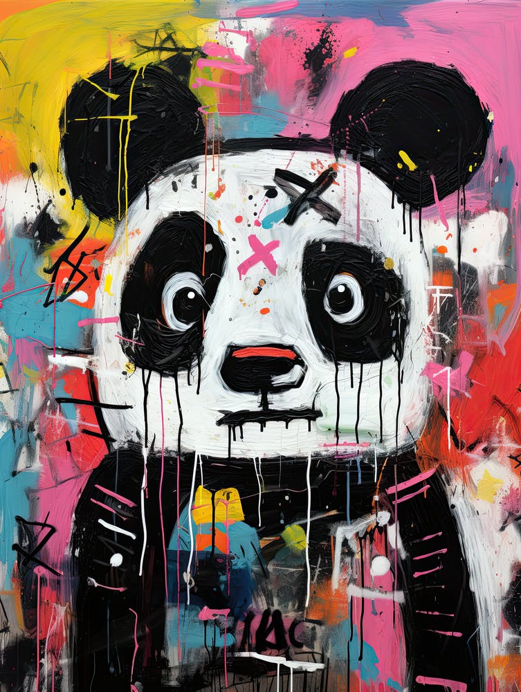 Urban Bamboo Charisma: Panda Art, Basquiat-Styled
