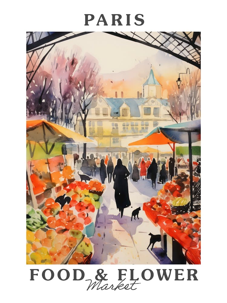 Food Market With Cats In Paris 4 Poster